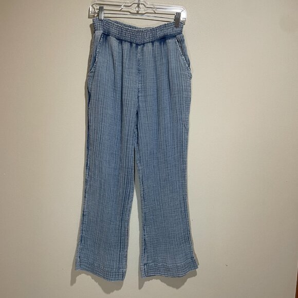 Faherty Dream Cotton Gauze Wide Leg Pant Light Indigo Wash - Picture 2 of 15